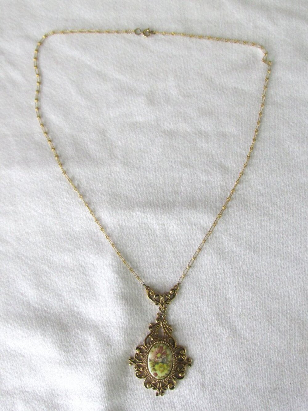 Victorian Florenza Porcelain Enamel Floral Necklace Vintage Mother's Day